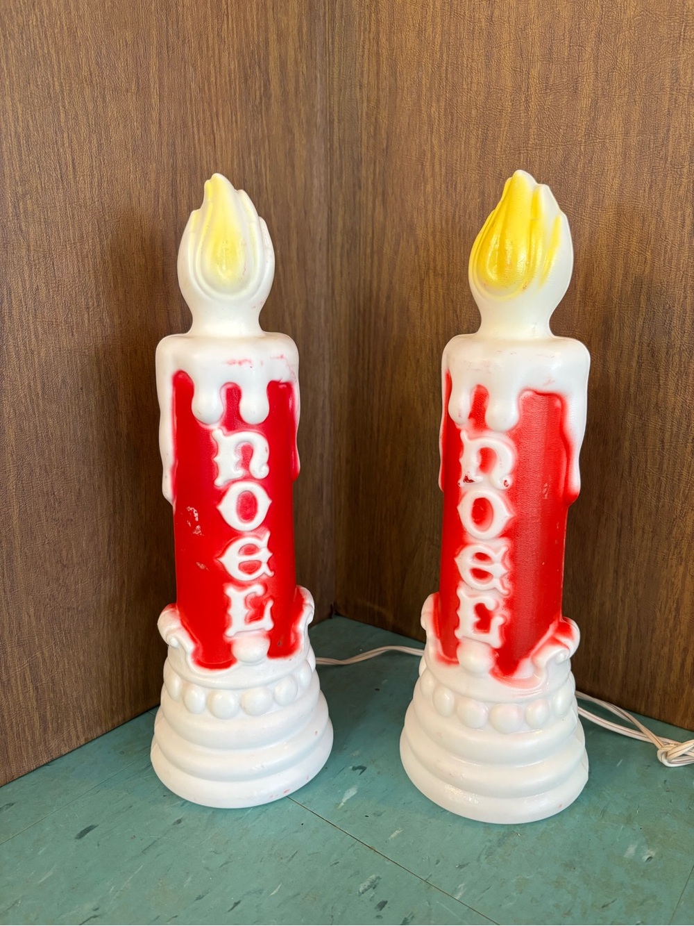Vintage blow mold set 2 Red Noel Electric Candle Pair